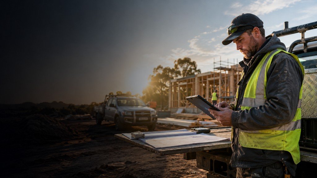 Worker planning jobs on site with tablet